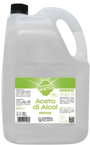 Andrea Milano, Splendi Aceto, Aceto di Alcool 100% Naturale, Acidità 6%, Versatile per Qualsiasi Impiego, Ideale per la Pulizia della Casa, Prodotto da Materie Prime di Origine Agricole, Tanica da 5 L