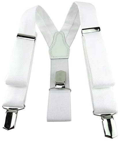TigerTie Unisex Hosenträger Pique weiss uni gemustert - Y-Form mit 3 extra starken Clips - verstellbar 82 bis 130 cm
