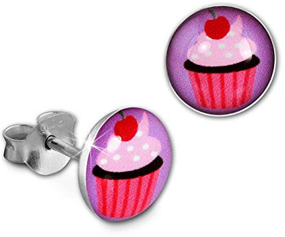 Ohrringe für Kinder 8mm Ohrstecker Sterling Silber Cupcake rosa pink D4SDO85134 Ohrstecker