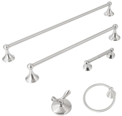 Xinwei Lot de 5 Porte Serviette, Échelle Porte Serviette de Salle de Bain en Métal avec Barre de Serviette de 61 cm, Porteserviettes de 45,7 cm, Portepapier Toilette, Anneau de Serviette, Crochet