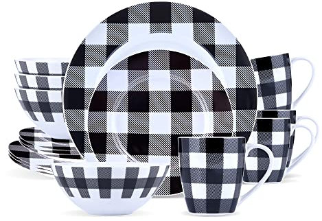S & Co. Dinnerset Buffalo Plaid Weiß/Schwarz, Geschirr
