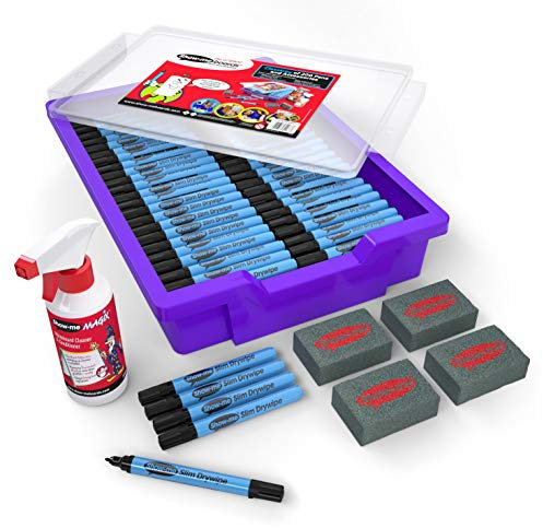 Show-me Black Drywipe Whiteboard Pens, Fine Tip, 200 Pens in a Storage Tray