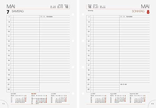 BRUNNEN 1076527001 Ringbucheinlage für Ringbuchkalender Modell 765, 1 Seite = 1 Tag, 143 x 202 mm, Kalendarium 2021, ohne Registerschnitt