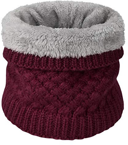 Yuson Girl Hiver Col Écharpe Chauffant Tour De Cou Tricoté Avec Doublé Polaire Chaud Cache-Col Épais Foulard Tube Écharpe Ronde Pour Femme Homme (Vin)