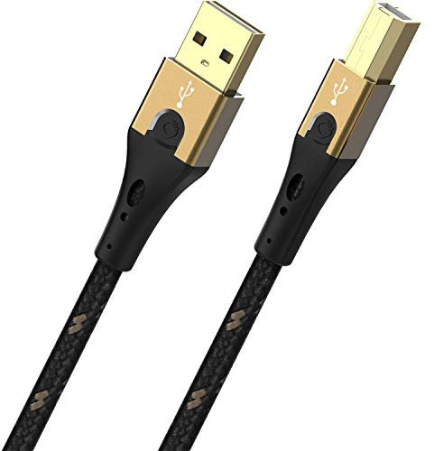Oehlbach Primus USB-Kabel Typ B 2.0 - State of The Art - High Speed 480 Mb/s hochflexibel Metallstecker HPOCC 3-Fach Schirmung - Drucker, Scanner, Audio Verstärker - schwarz/Gold - 10 m