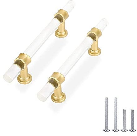 goldenwarm 5 Stück Griffe Für Küchenschränke Küchengriffe 128mm LS9165GD128 Türgriffe Küche Möbelgriffe Gold Kristallschrankgriff Zinklegierung Möbelgriffe 128mm