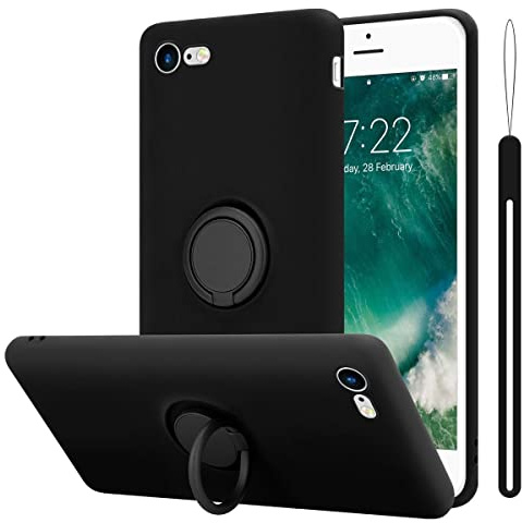 Cadorabo Hülle kompatibel mit Apple iPhone 7 7S 8 SE 2020 Schutzhülle TPU Silikon Case Liquid Design mit Ring Slim Liquidsilikon Microfaser Case Hülle für iPhone 7 7S 8 SE 2020 in Schwarz