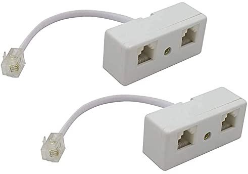 Rain&Star 2 pezzi splitter per telefono a 2 vie, adattatore per presa telefonica, presa BT a 2 vie, cavo convertitore adattatore, 6P4C RJ11 a RJ 11 per telefono fisso