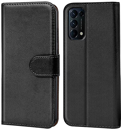 Verco Handyhülle für Oppo Find X3 Lite Hülle, Bookcase Tasche Flipcover für Find X3 Lite Case [Kartenfächer/Aufstellfunktion], Schwarz