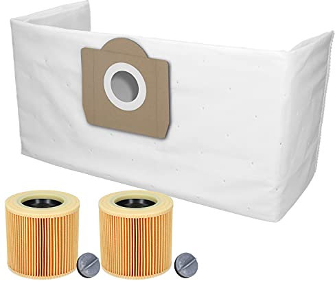 McFilter | 20 sacchi per aspirapolvere + 2 filtri a cartuccia adatti per Kärcher WD3 Premium, MV3, A2604, A2204, A2254, ricambio per KFI 3310, 6.414-552.0 -547.0-772.0, 6.959-130.0, tipo KA39