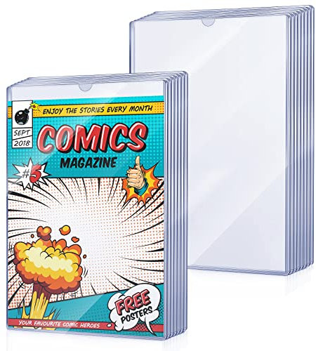 Yexiya 15 Pcs Comic Book Card Holder Sleeves, 7.6 x 10.7 Inch Comic Display Case Collectors Hard Plastic Magazine Frame Storage Clear Rigid Print Protector