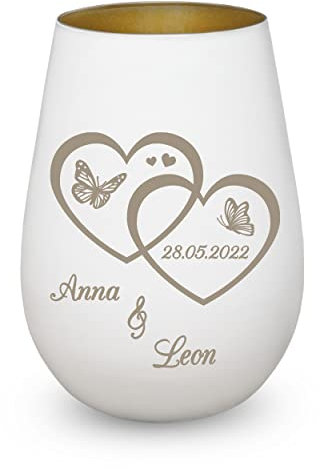 Windlicht zur Hochzeit mit Gravur - Hochzeitsgeschenk Brautpaar personalisiert mit Wunschnamen - Geschenk für Paare, Frauen und Männer, zum Valentinstag, Jahrestag, Verlobung, Muttertag