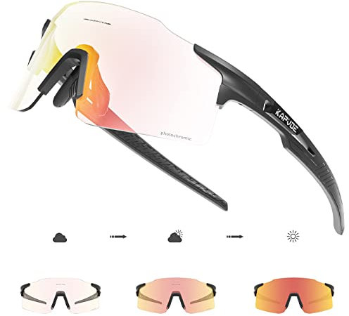 KAPVOE Fahrradbrille MTB Brille Selbsttönend Klar Radbrille Rennrad Sportbrille Sonnenbrille Radsport Laufen Golf Fahrerbrille Baseball Herren Damen
