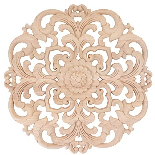 1Stk Holz-Onlays Runde Möbelecke wandverkleidung wand polsterung Kommode Wohnkultur unbemalte Rahmen geschnitztes Onlay Weihnachten schmücken Konsole Schminktisch Schrank