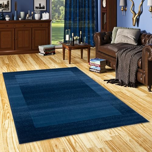 Pergamon Designer Teppich Samba Modern Dunkelblau Bordüre in 5 Größen