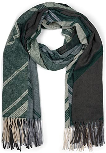 styleBREAKER Damen Web Schal Geometrisches Muster | 66x186 cm Format, 10,5 cm lange Fransen-Abschlüsse, weiches wärmendes Gewebe für den Winter, vielseitig als Stola drapierbar.