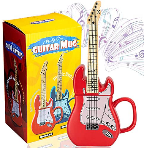 ZONSUSE Gitarren Tasse,Gitarrenbecher,Keramik Kaffeetasse Teetassen,Geschenk für Musiker, Kreativer Gitarren Griff Personifizieren Kaffeetasse Milch Becher,Für Geschenk Und Haushalts,Büro 450ml