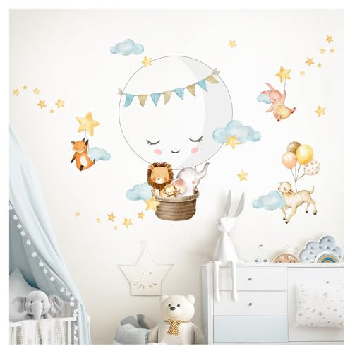 DEKO KINDERZIMMER Wandsticker Dschungeltiere Wandtattoo Heißluftballon Babyzimmer Löwe Elefant Wandaufkleber Kinderzimmer Wanddeko DK1103-4