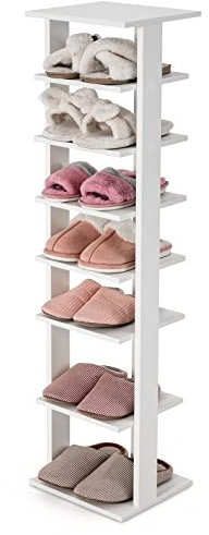 COSTWAY Zapatero Vertical de 7 Niveles, Moderno Zapatero con Múltiples Capas, Sistema Antivuelco y Almohadillas Antideslizantes para los Pies, Organizador de Zapatos para la Entrada (Blanco)