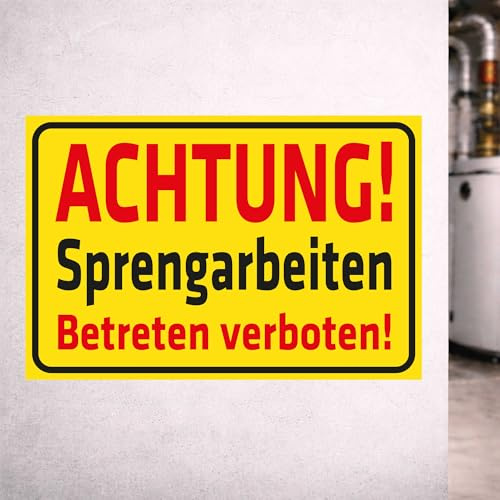 INDIGOS UG - Schild Achtung Sprengarbeiten - 400x300 mm - Hinweisschild Warnschild Sicherheitsschild - Aluverbundplatte 3 mm - für Innen und Außen