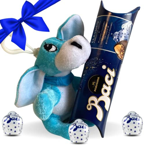Portachiavi Napoli Regalo Compleanno - Tubino Baci Perugina 37,5gr + Mini Peluche Asino Tremolino 12 cm - Regalo San Valentino e Festa della Donna 2025