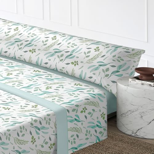 MERCURY TEXTIL- Juego de sábanas de Verano Estampadas. Ropa de Cama Juego de 3 Piezas, 100% Microfibra. Modernas, Tacto Fino y Suave (Cama 135, Hojas Verde)