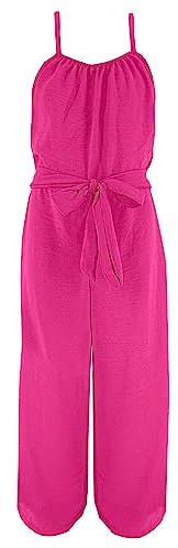 Girls' Long Sleeveless Dungarees Jumpsuit (Code 8809), Fuchsia, 12 Years