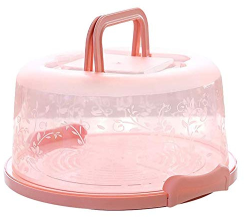 Tragbarer Kuchenträger, Lebensmittelkonservierungsbox mit Griff, Runder Kuchenträger, Kuchenhalter, Transparente Kuchenbox Zur Aufbewahrung (Rosa)