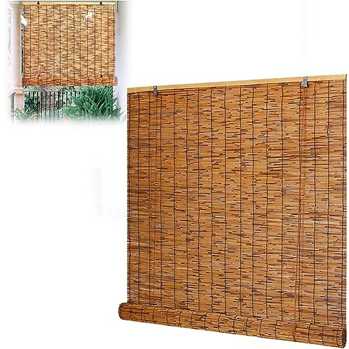 Schilf Vorhang Retro Bambusrollo Wetterfest Sonnenschutz Rollo Mit Lifter Bambus Rollo Jalousine Aussenbereich Holzrollo Lichtfilterung Vorhänge Für Patio Balkon,50x60cm