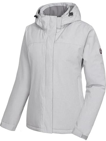 Little Donkey Andy Skijacke Damen Wasserdichte Warm Snowboardjacke Winddichter Outdoorjacke mit Abnehmbarer Kapuze Hellgrau meliert M
