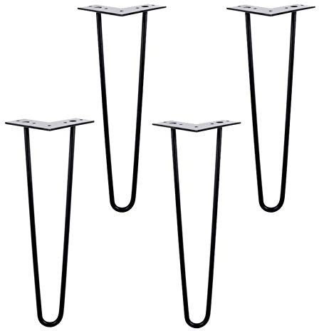 Set of 4 Furniture Legs, Wrought Iron Coffee Table Legs, 2 Struts Hairpin Leg, Cabinet Legs, TV Cabinet Feet, Black, Height 5.9 in 34 Inches, with Screws/Foot Pads