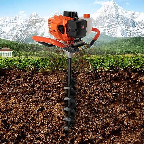 CHIMHOON 52CC Benzin Erdbohrer Zaun Post Hole Borer Bodenbohrer &1 Extns Mit 100mm, 150mm, 200mm Bohrern Einzylinder-Zweitakt-Motor, luftgekühlt 6500-8500 U/min