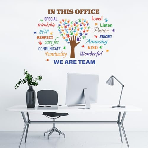 PLIGREAT Büro Zitate Wandtattoos Teamwork Inspirierende Wandaufkleber Peel and Stick Wandtattoos für Büro Arbeitsplatz Studio Fenster Dekor Bunte Motivation Schriftzug Baum Büro DIY Wanddekoration
