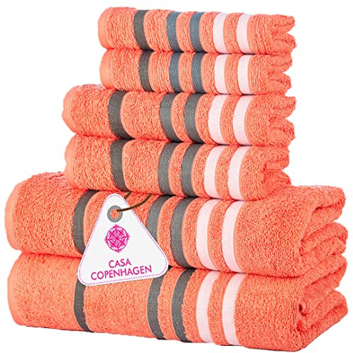 Casa Copenhagen Exotisches 6-teiliges Handtuch-Set, Malibu Pfirsich, 525 g/m², 2 Badetücher, 2 Handtücher, 2 Waschlappen aus weicher ägyptischer Baumwolle für Badezimmer, Küche und Dusche