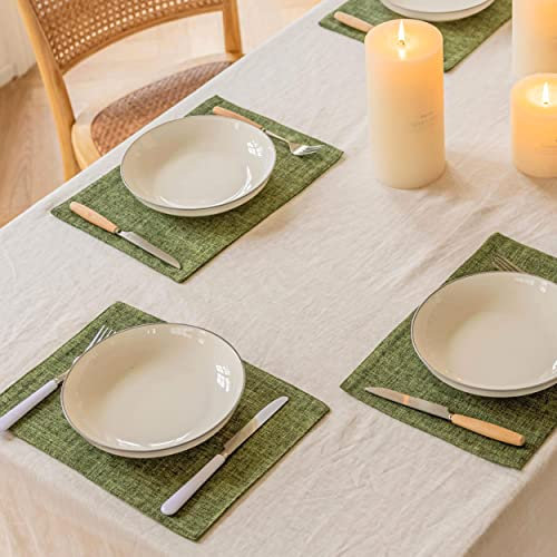 Home Brilliant Green Placemats Set of 6 Table Mats for Table Easy Care Woven Place Mats for Kitchen Dinning Holiday Party Decor, 33 x 48 cm(13x19 Inch), Green