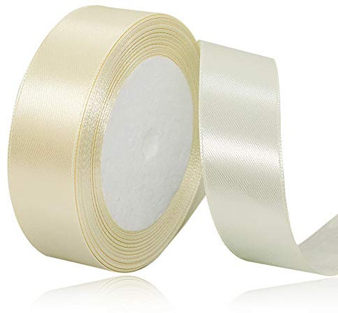 Creme Satinbands 25mm Breit, 22 Meters Schleifenband, Geschenkband für Geschenkverpackungen, DIY Handwerk, Blumensträuße, Nähprojekte, Schleifenherstellung, Geburtstags- und Hochzeitsdekorationen