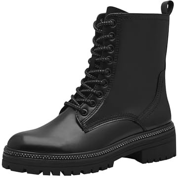 MARCO TOZZI Damen Stiefeletten zum Schnüren mit Blockabsatz mit Reißverschluss, Schwarz (Black), 39 EU