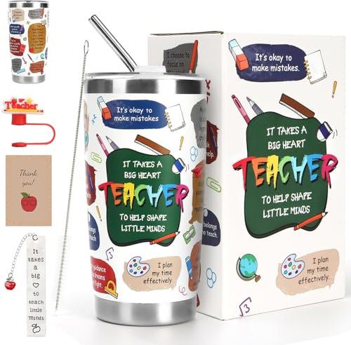 Qulable Teacher Gifts for Women, Best Teacher Gifts for Her from Students, Thank You Teacher Appreciation Gifts, Travel Mug with Straw & Lid, Card & Bookmark, Gifts for Teachers Birthday