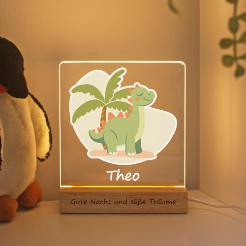 LASERO' Personalisiertes Nachtlicht Baby mit Namen - Geschenk zur Geburt Junge Mädchen - Kinderzimmer Lampe Taufgeschenke (Dinosaurier)