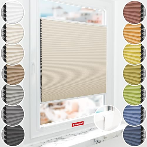 Schuette® Wabenplissee ohne Bohren zum Kleben: The Dune (Beige) ● 80x200cm (Breite x Höhe) ● Suprafix Klebehalter & Schraubhalter 2in1 ● Bequeme Rollo Montage inkl. Video