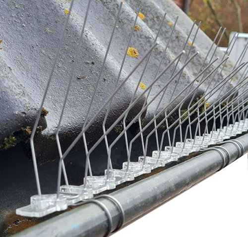 SAFA Taubenabwehr Dachrinnenschutz 3 Meter Set (12 Leisten à 25 cm) + Zubehör 24 Befestigungsclips