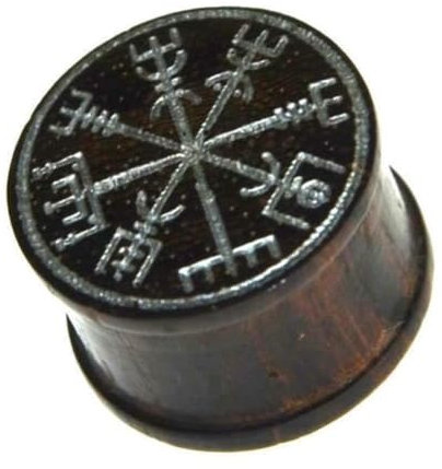 CHICNET Flesh Holz Plug Viking Wikinger Valknut Wotansknoten mit Runen, Ribbed Expander Dehner Sonoholz braun, Ohr Piercing mit Laser Gravur Silber 10mm - 14mm 30 mm
