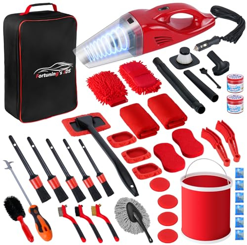 43PCS Car Detailing Kit Interior Cleaner, Auto Detailing Kit, Car Vacuum Car Interior Detailing Kit, Car Wash Kit with Bucket Detailing Brush Set Car Accessories for Motorcycle, Cars, Bikes, Wheels