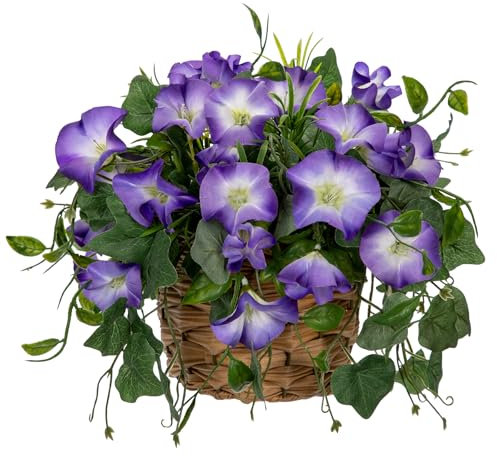 Arborus Künstliche Topf Blumen Petunie Kunstblumen Tischdeko 22 cm Blühende Kunstpflanzen im Korb Künstliche Blumen wie Echt im Topf Dekoblumen Rustikal Deko Wohnzimmer Küche Bad Deko