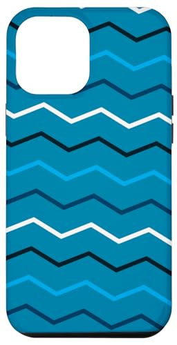 Hülle für iPhone 14 Pro Max Light Blue Dark Blue Zigzag Waves Ocean Modern Pattern