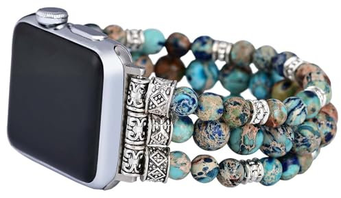Somesame Boho Beaded Bracelets Watch Bands for Women Compatible with Apple Watch Band 45mm 44mm 42mm 49mm Natural Stone Beads Elastic Stretchy Handmade Strap for iWatch Ultra SE Series 9 8 7 6 5 4 3 2