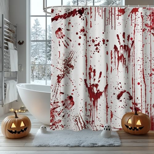 AIBIIN 180 x 180 cm Halloween tenda da doccia horror rosso schizzi sanguinanti tende da bagno decorazione vasca da bagno materiale poliestere durevole con 12 ganci