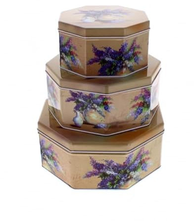 Lettuce Eat® Set Of 3 Lilac Floral Design Cake Biscuit haberdashery Storage Tins