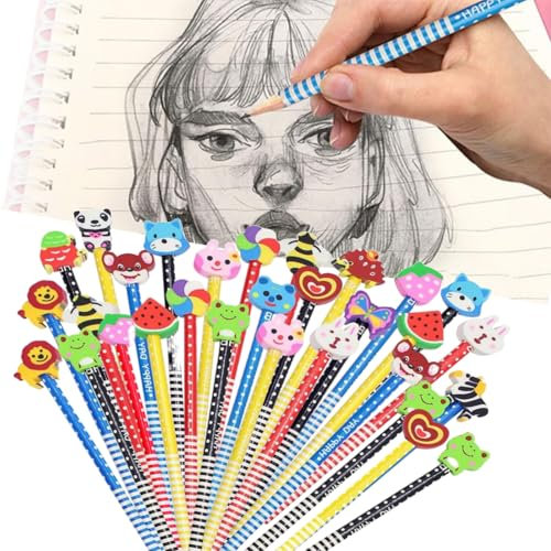 HB Bleistifte Set, 30 Stück Mit Radiergummi, Tier Design für Kinder, Holzbleistifte für Abschiedsgeschenk, Kindergeburtstag, Schüler Mitgebsel
