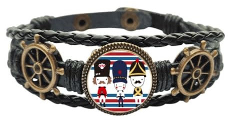 Buntes Soldaten-Armband mit britischer Wahrzeichen-Flagge, Leder, geflochten, Ozean-Armband, M, Metall